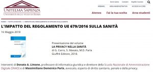 Locandina presentazione L’IMPATTO DEL REGOLAMENTO UE 679/2016 SULLA SANITÀ