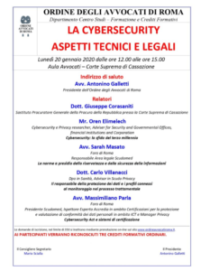 Locandina evento Cybersecurity, Roma, 20 gennaio 2020